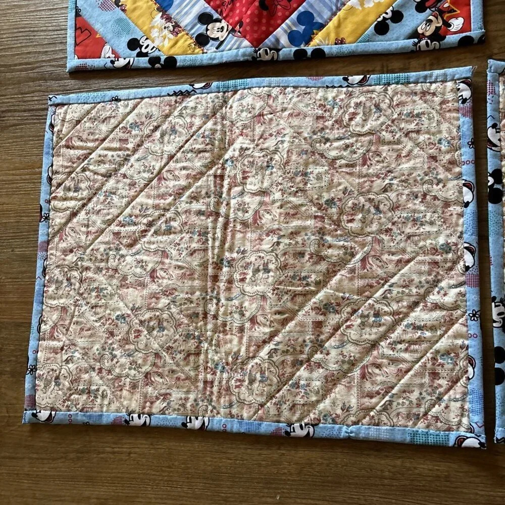 Quilted Mickey Mouse Placemats Set of 6 Double sided